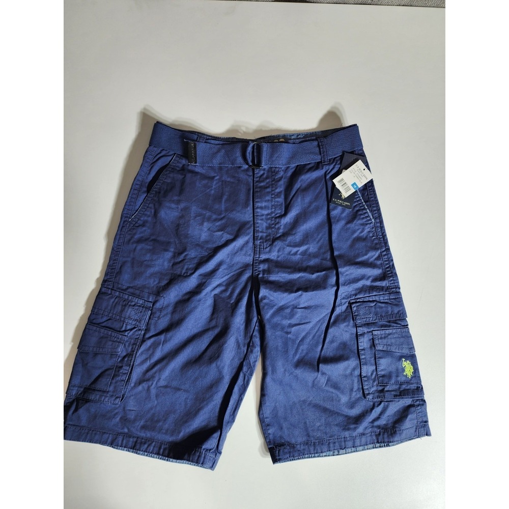 US Polo Assn Boys Navy Blue Cargo Shorts with Belt Size 18 NWT